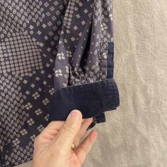 pd&c Men’s S Western Blue White Long Sleeve Button Up Dual Pocket Casual Shirt - Picture 2 of 13